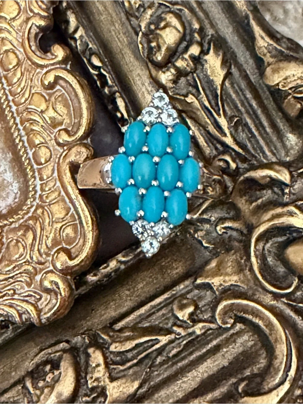 SONI • India 925 Silver Southwestern Turquoise Cluster Ring